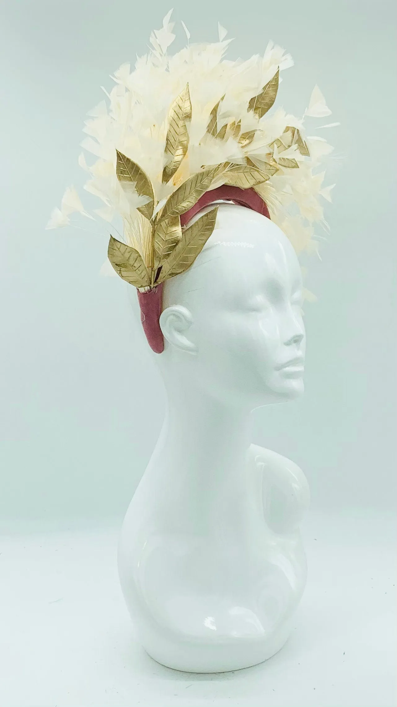 Ivory and gold Kentucky Derby Floral Feather Fascinator, Derby Hat Alternative (GOLD LINE)