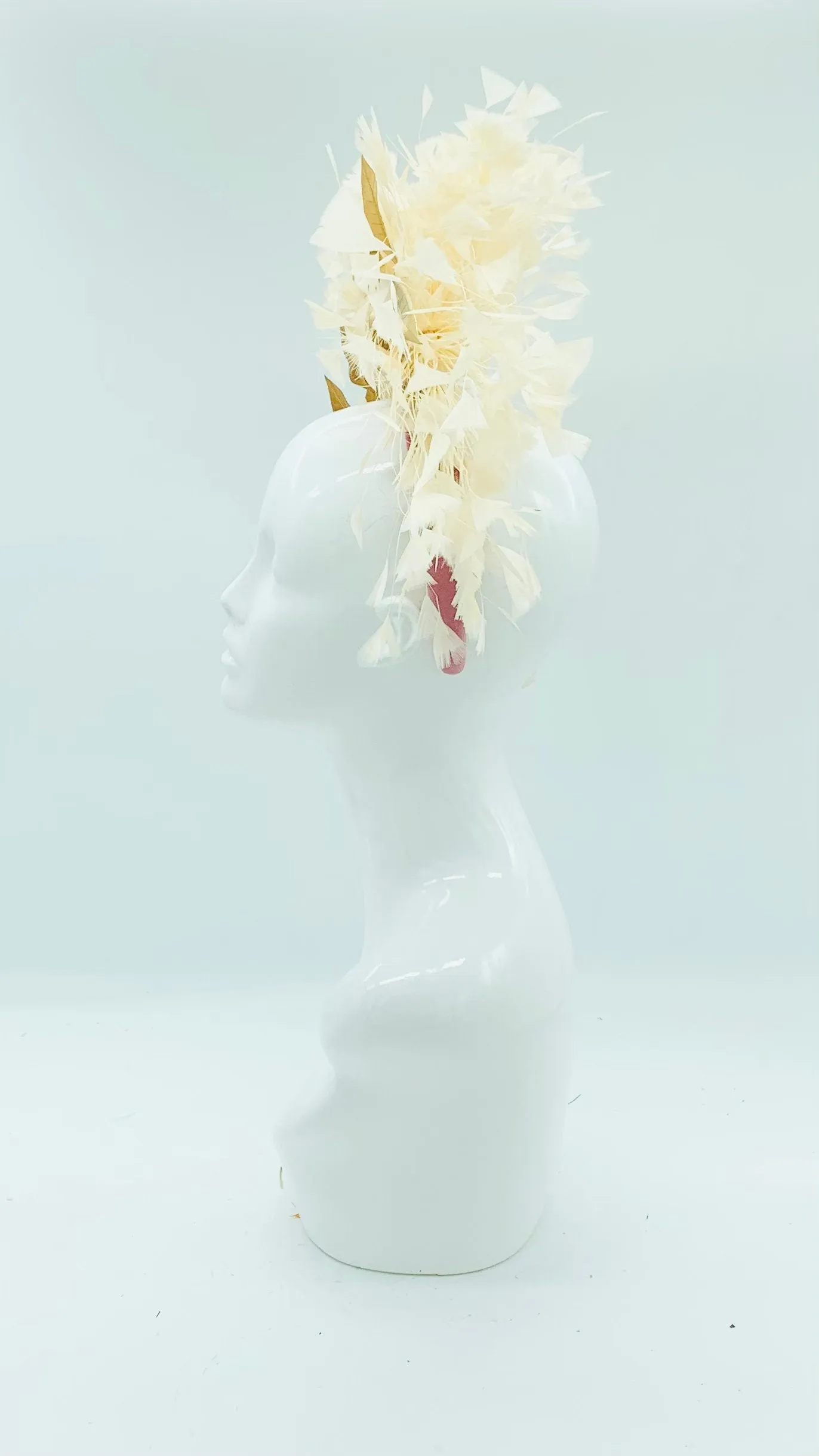 Ivory and gold Kentucky Derby Floral Feather Fascinator, Derby Hat Alternative (GOLD LINE)