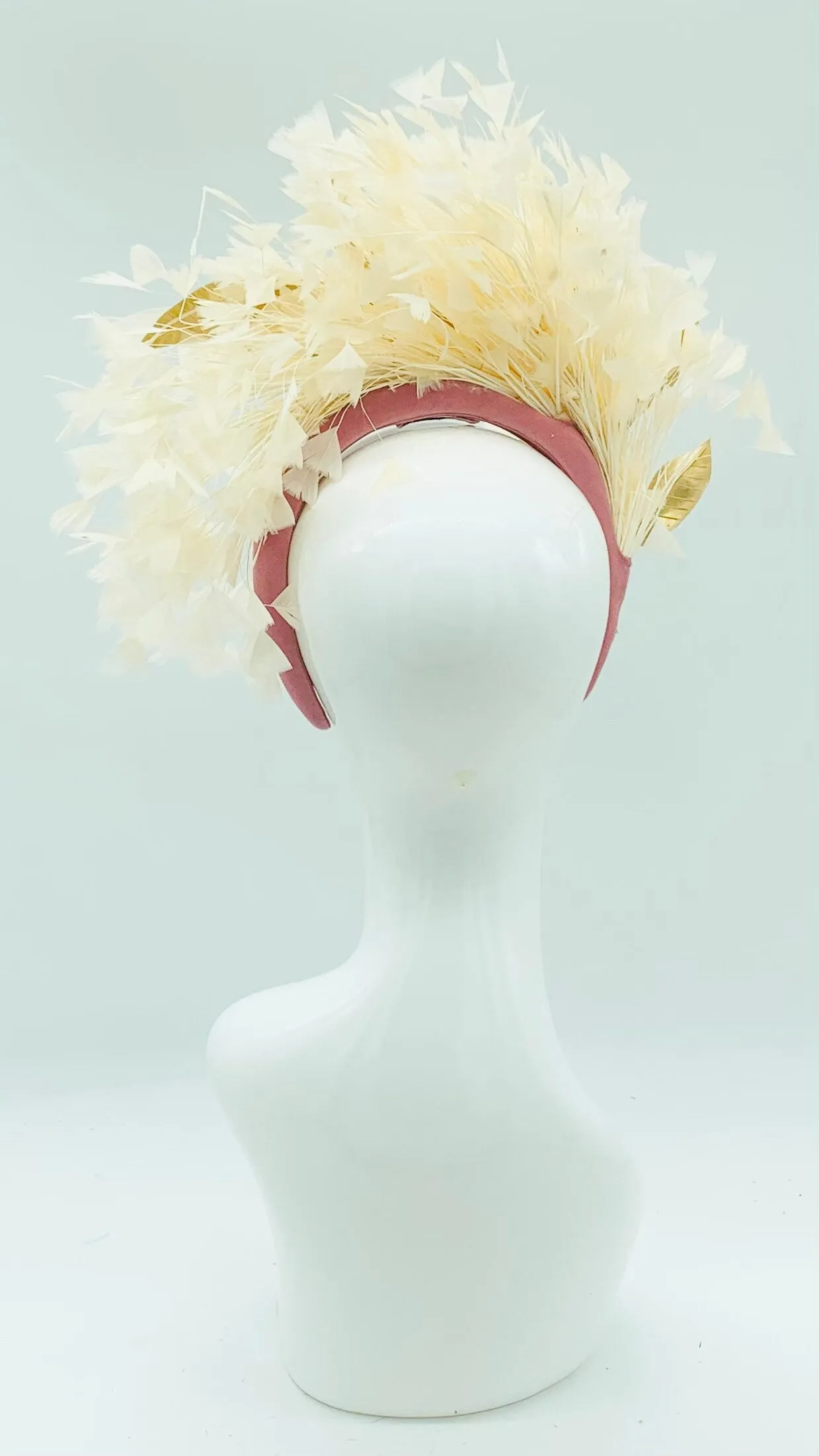 Ivory and gold Kentucky Derby Floral Feather Fascinator, Derby Hat Alternative (GOLD LINE)