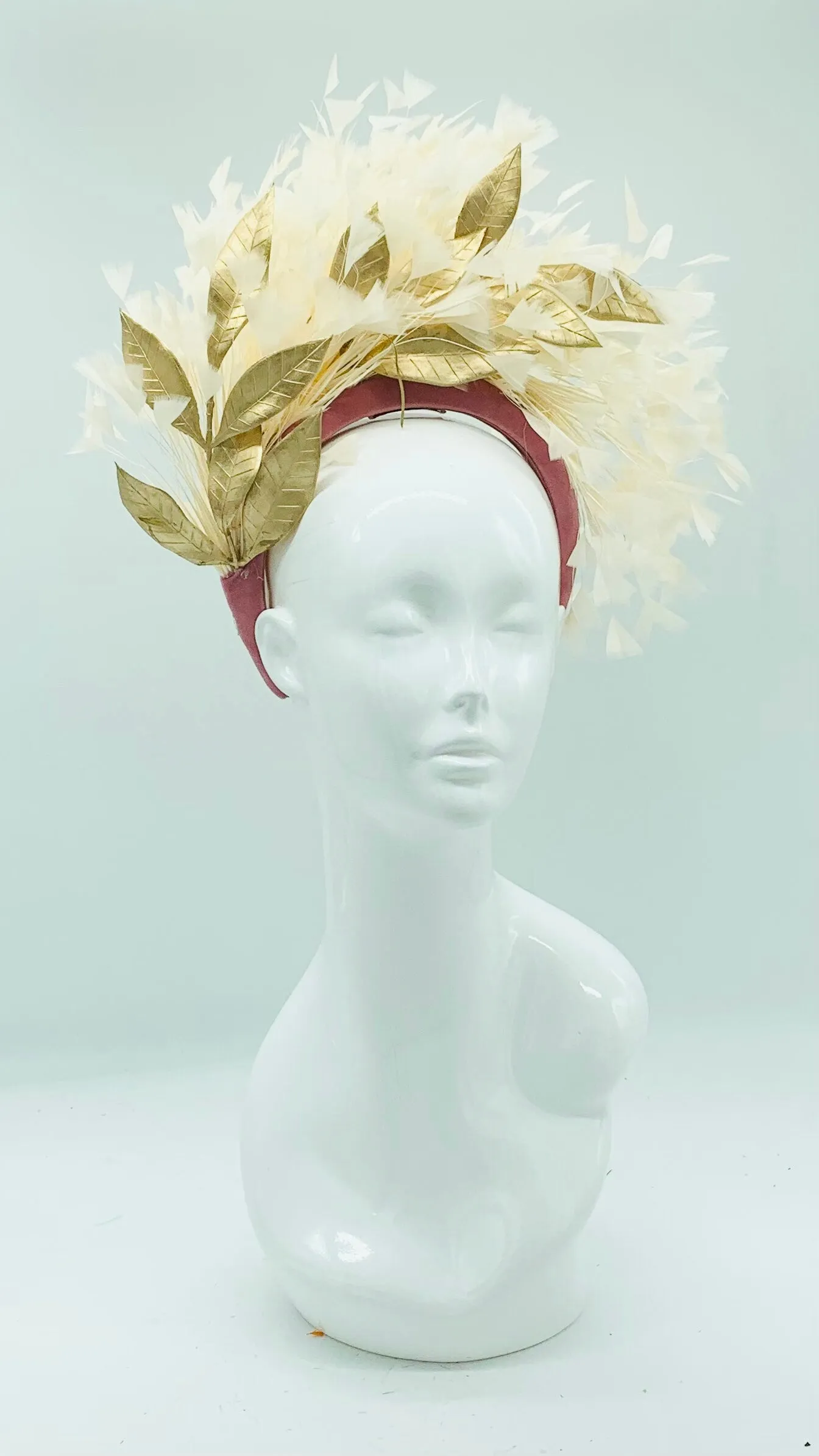 Ivory and gold Kentucky Derby Floral Feather Fascinator, Derby Hat Alternative (GOLD LINE)