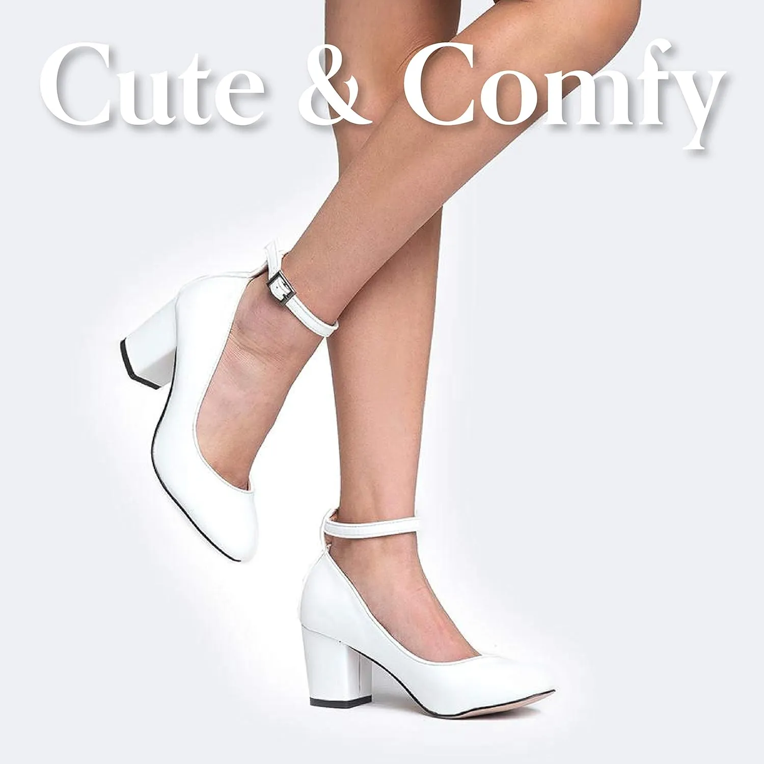 J. Adams Ankle Strap Pump Heel -Comfortable Round Toe Dress Block Shoe - Darling