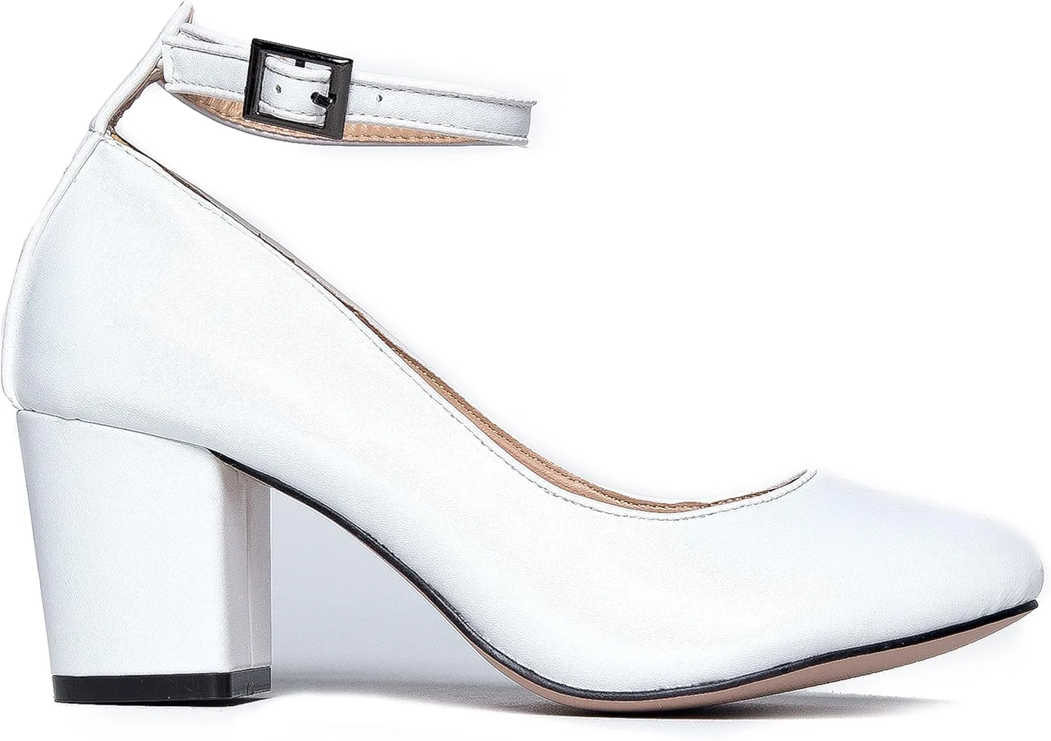 J. Adams Ankle Strap Pump Heel -Comfortable Round Toe Dress Block Shoe - Darling