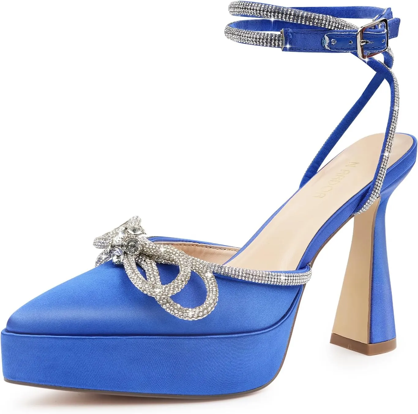JENN ARDOR Women's Platform Heels Ankle Strap Pumps High Heeled Pointed Toe Stiletto High Heel Sandals Rhinestones Bow Knot Party Prom Dress Pumps Shoes for Women