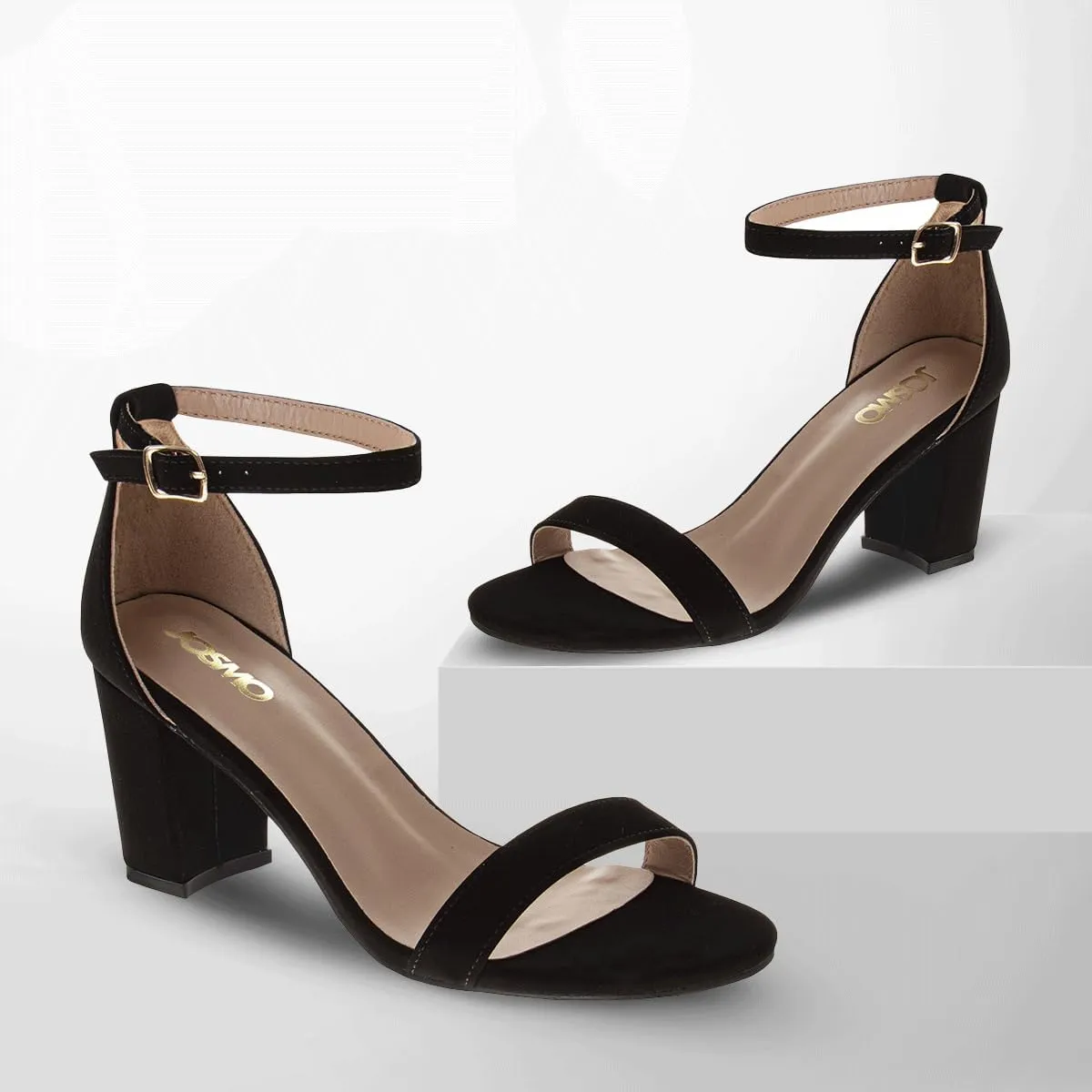 Josmo Women Dress Heel Pumps with Ankle Straps - Adult Fashion Dressy Open Toe Block Heel Shoes - Adult Sizes 6-10