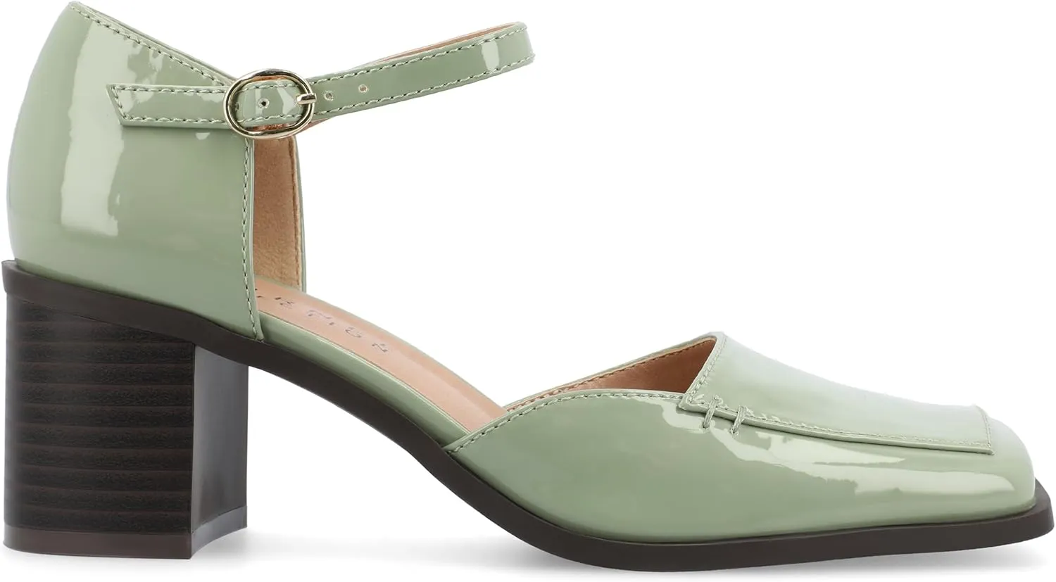Journee Collection Womens Buckle Strap Open Square Toe Chunky Stacked Block Heel Evangeline Comfort Foam Pumps