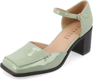 Journee Collection Womens Buckle Strap Open Square Toe Chunky Stacked Block Heel Evangeline Comfort Foam Pumps