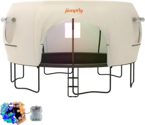 jumpfly 14FT Trampoline Tent for Kids,Fit for 6 Curved Poles Round Trampoline,Trampoline Shade Cover with LED Light,Outdoor Trampoline Accessories Canopy,Sunscreen Clubhouse,Anti-Tear,Camping,Sand