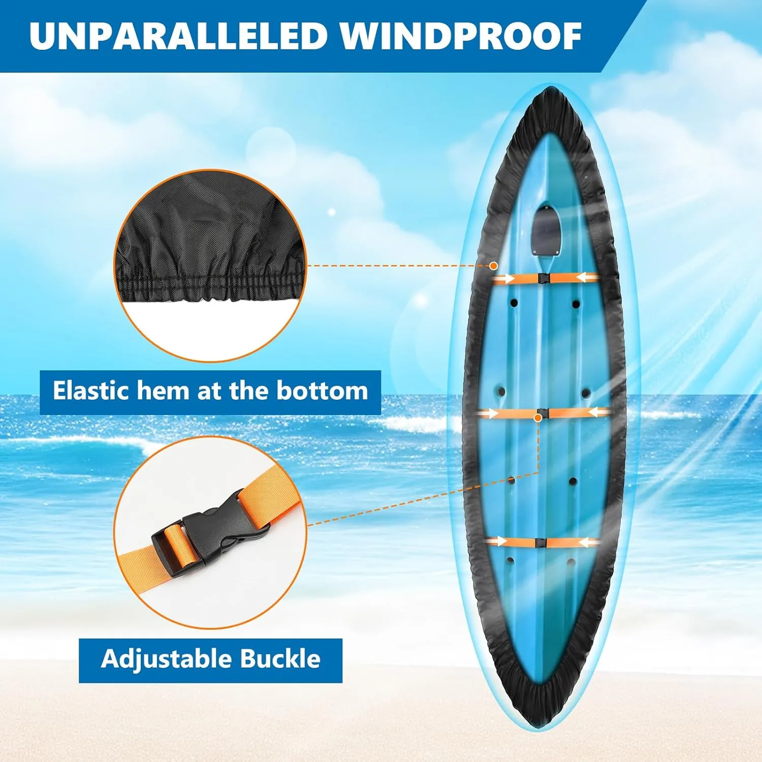 Kayak Cover 500D Waterproof UV Protection and Dust Resistant Heavy Duty Full Canoe Cover for Indoor/Outdoor Kayak/Canoe/Paddle Board with Storage Bag