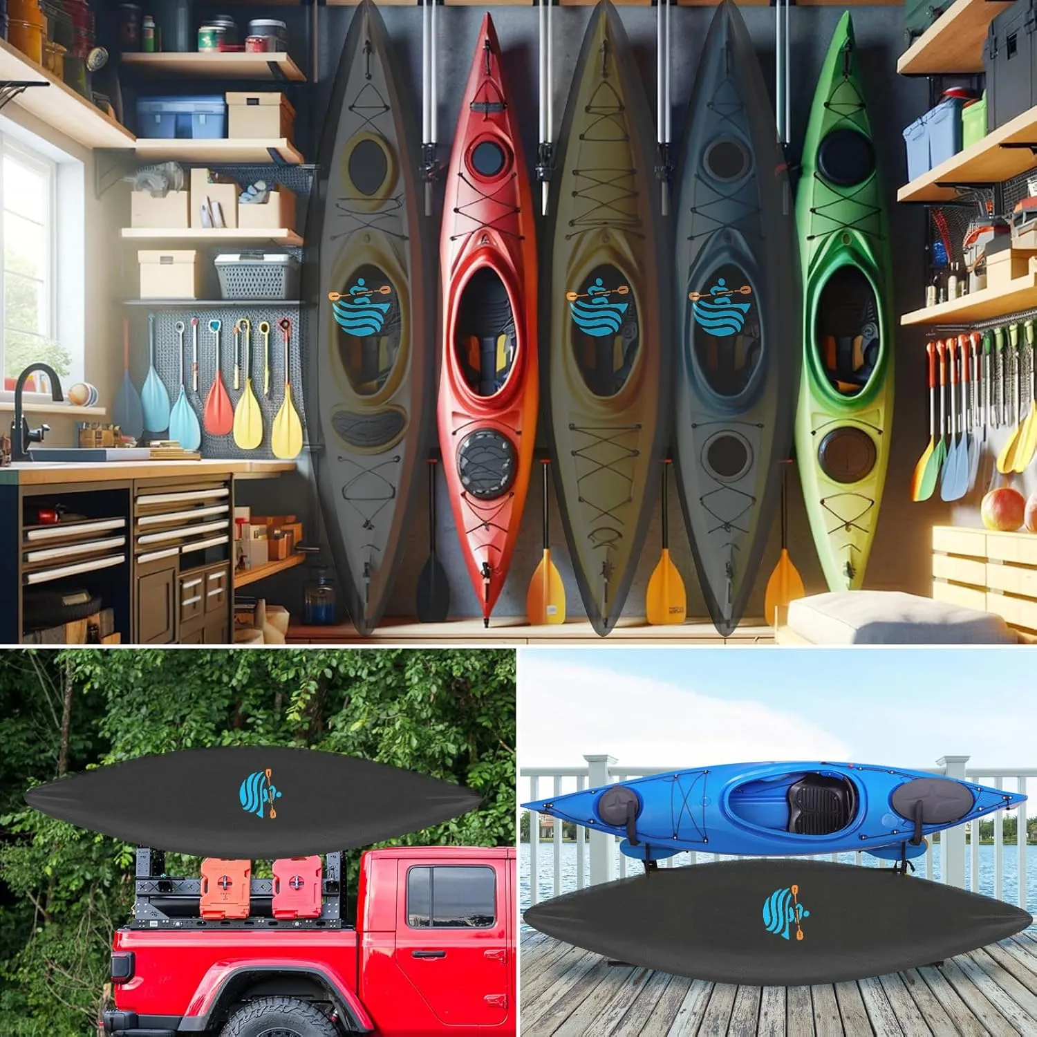 Kayak Cover 500D Waterproof UV Protection and Dust Resistant Heavy Duty Full Canoe Cover for Indoor/Outdoor Kayak/Canoe/Paddle Board with Storage Bag