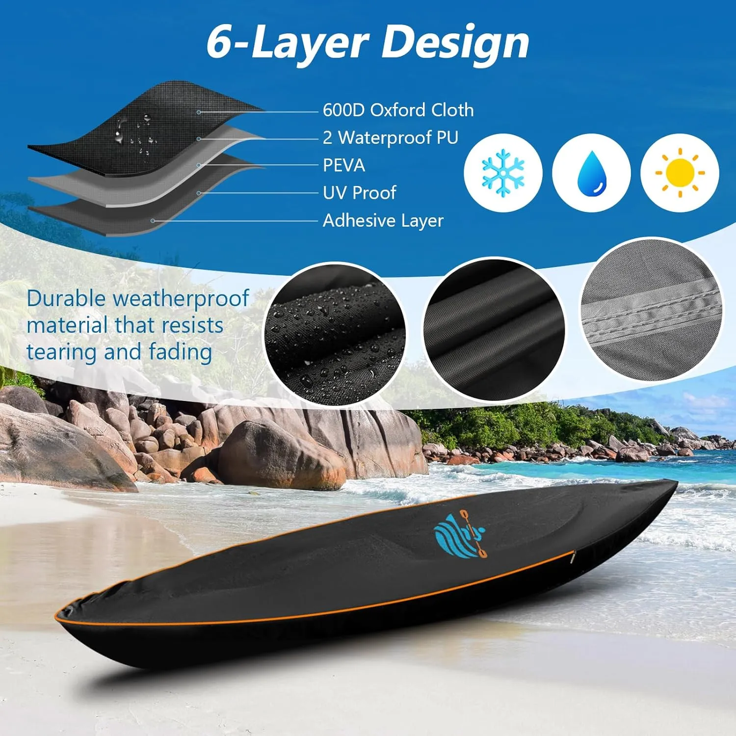 Kayak Cover 600D Waterproof UV Protection and Dust Resistant Heavy Duty Full Canoe Cover for Indoor/Outdoor Kayak/Canoe/Paddle Board with Storage Bag Kayak Covers for Outdoor Storage