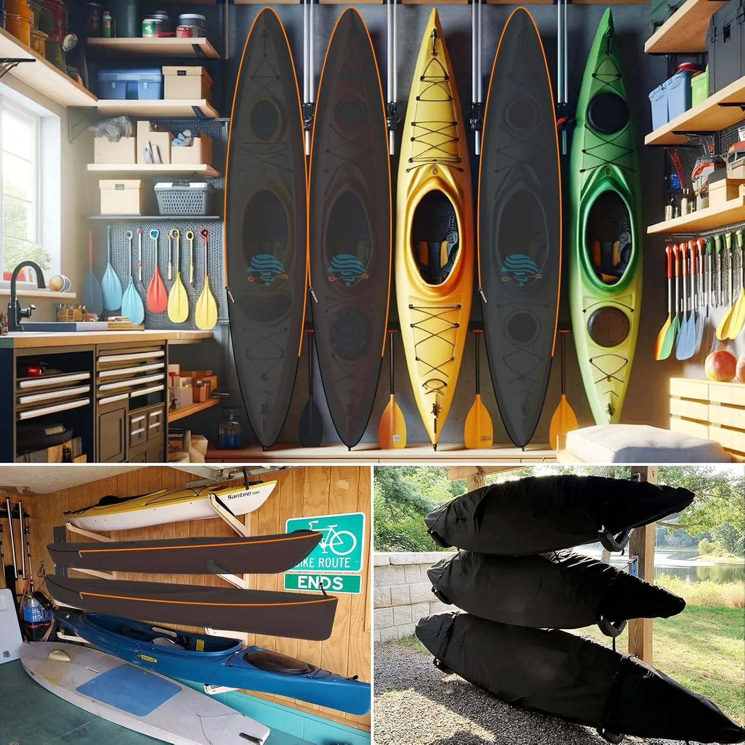 Kayak Cover 600D Waterproof UV Protection and Dust Resistant Heavy Duty Full Canoe Cover for Indoor/Outdoor Kayak/Canoe/Paddle Board with Storage Bag Kayak Covers for Outdoor Storage