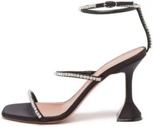 keleimusi Diamante Strap Heeled Sandals for Women Ankle Strappy Flared High Heels 4 Inches