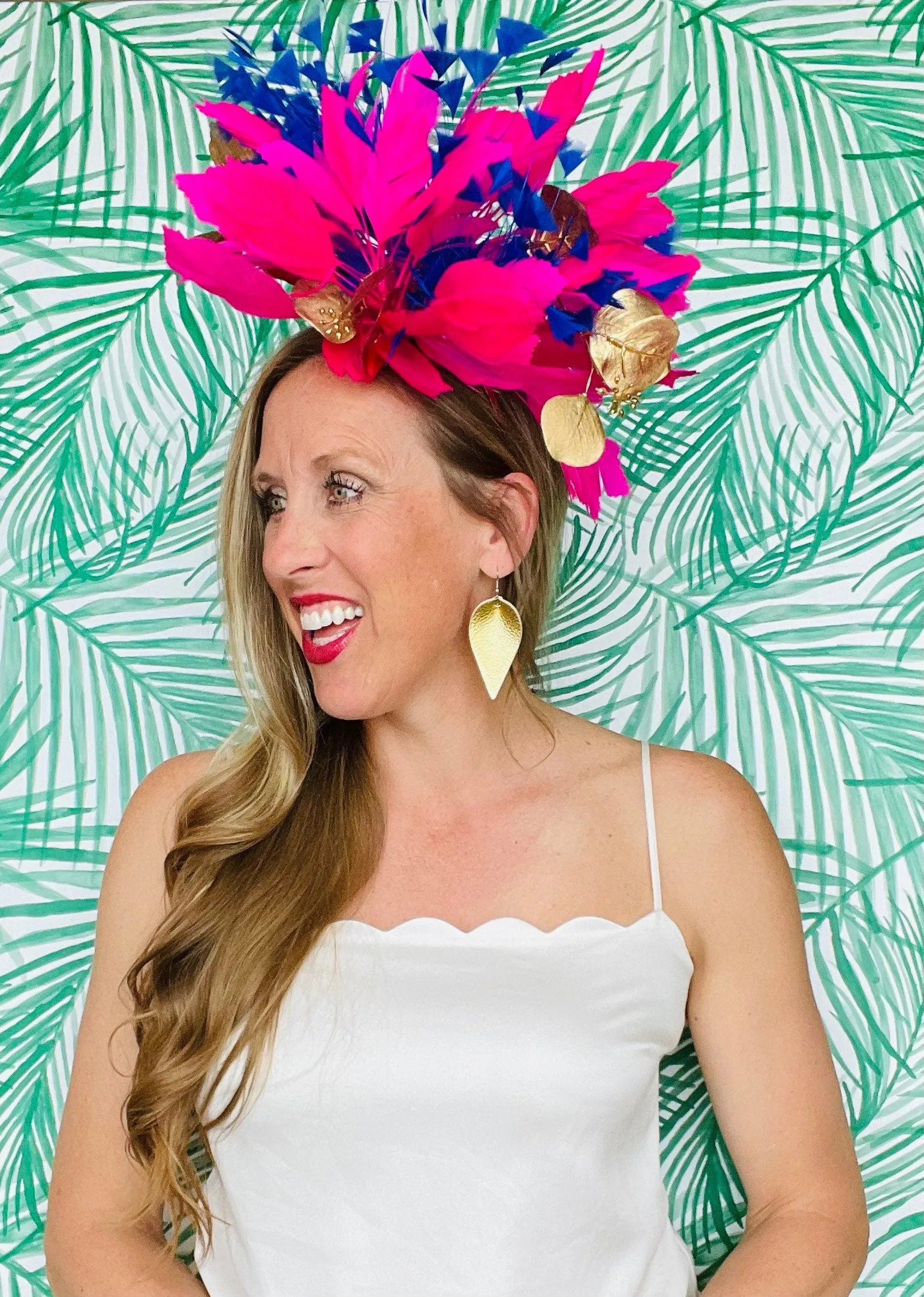 Kentucky derby fascinator, derby hat alternative, flora headpiece, feather fascinator, derby hat, horse racing hat, (GOLD LINE)