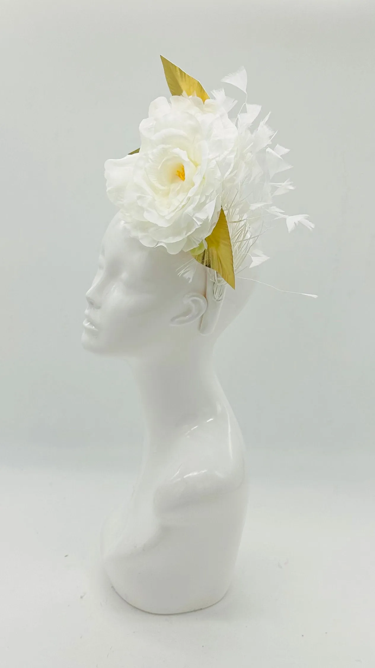 Kentucky Derby Floral Feather Fascinator, Derby Hat Alternative (GOLD LINE)