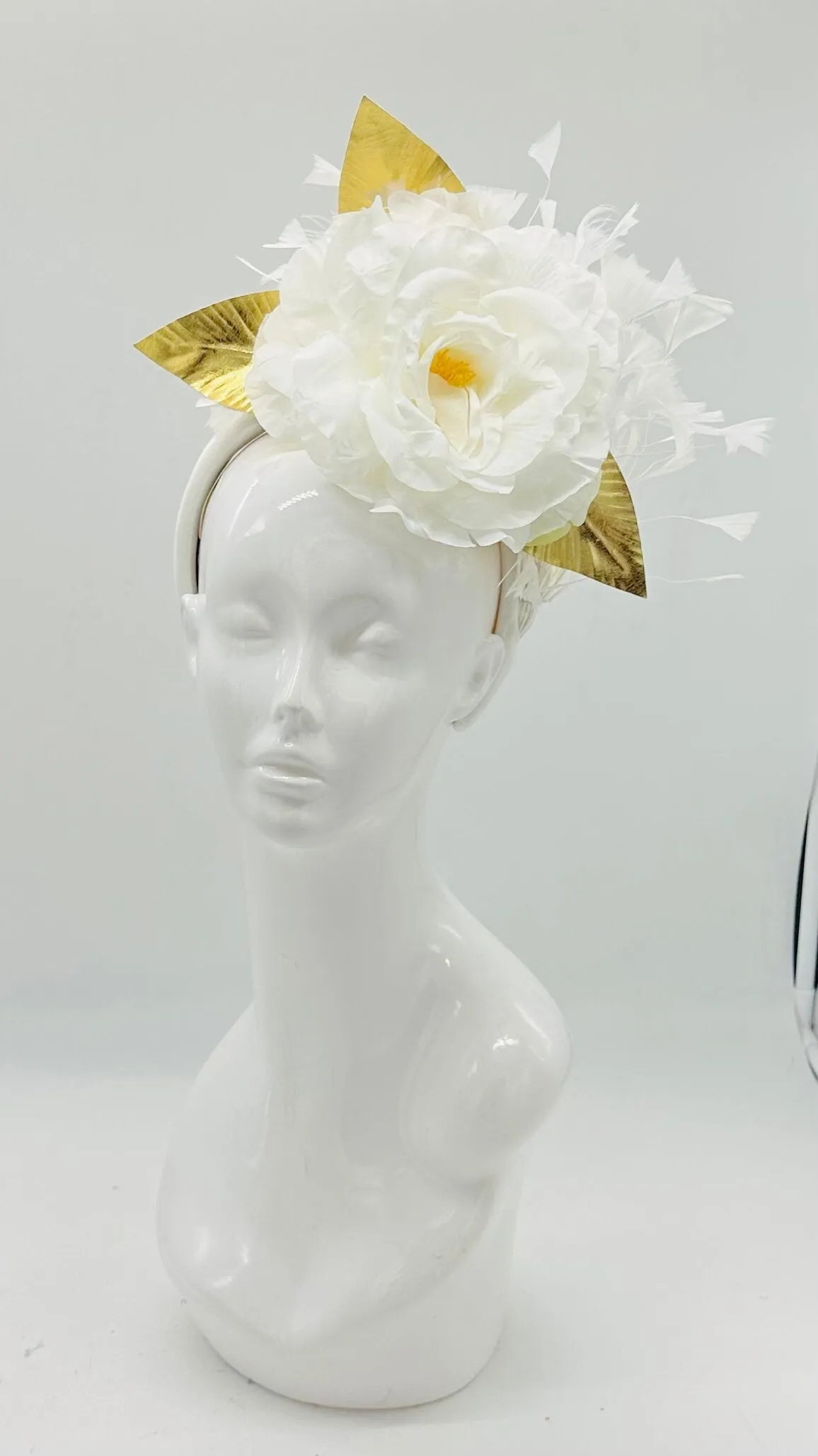 Kentucky Derby Floral Feather Fascinator, Derby Hat Alternative (GOLD LINE)