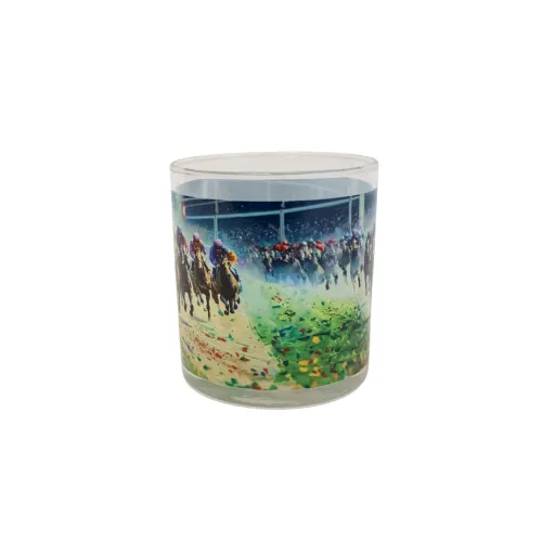 Kentucky Derby Racing Scene Rocks Glass