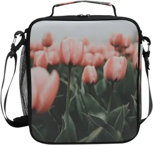 Kids Lunch Box Tulip Flowers Cooler Insulated for Boys and Girls, Lunch Bag with Shoulder Strap for School, Picnic Meal