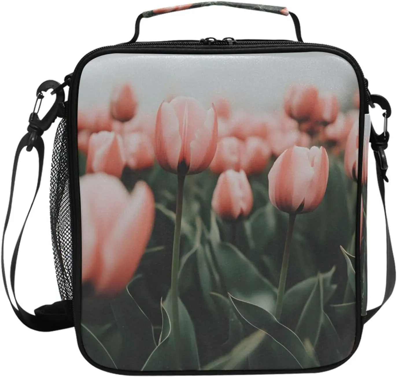 Kids Lunch Box Tulip Flowers Cooler Insulated for Boys and Girls, Lunch Bag with Shoulder Strap for School, Picnic Meal