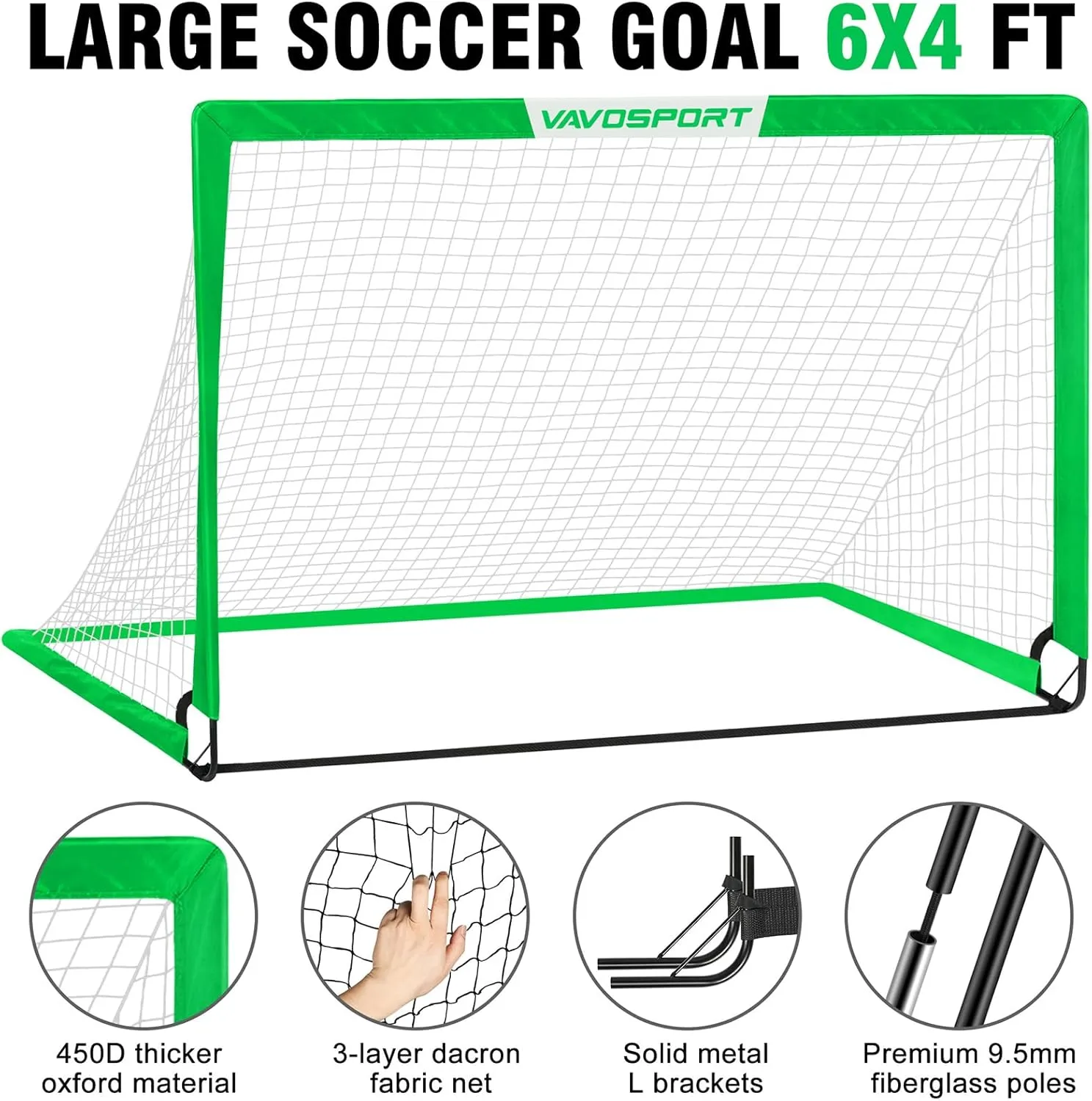 Kids Soccer Goals for Backyard Set - 2 of 6x4 ft Portable Soccer Goal Training Equipment, Practice Soccer Net with Soccer Ball, Cones, Bag, Soccer Set for Kids Youth Toddler Games, Sports Outdoor Play