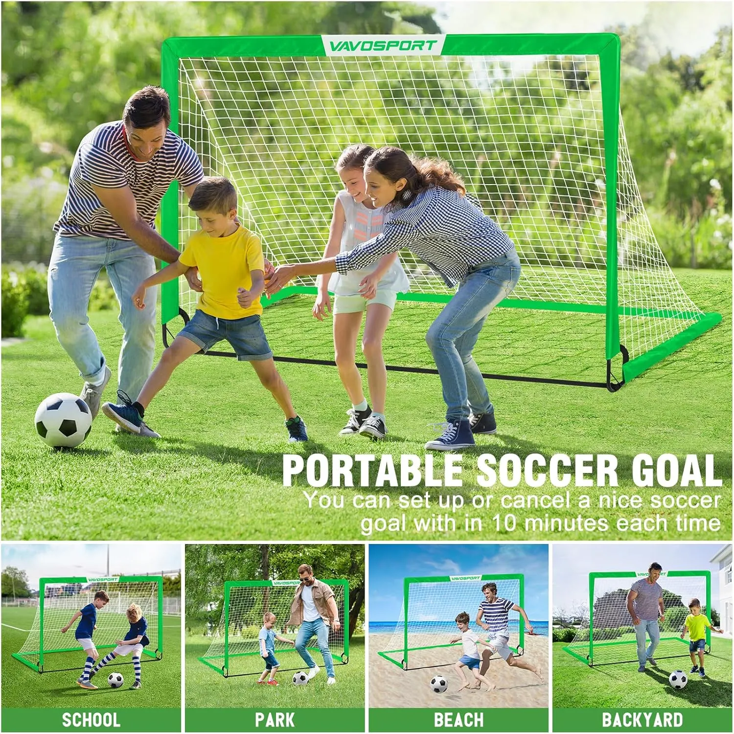 Kids Soccer Goals for Backyard Set - 2 of 6x4 ft Portable Soccer Goal Training Equipment, Practice Soccer Net with Soccer Ball, Cones, Bag, Soccer Set for Kids Youth Toddler Games, Sports Outdoor Play