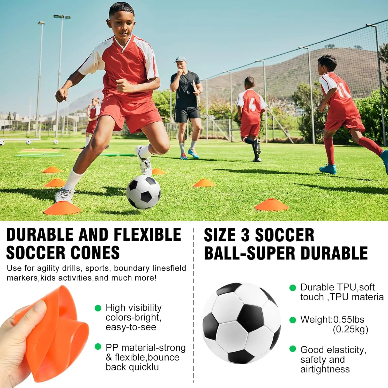 Kids Soccer Goals for Backyard Set - 2 of 6x4 ft Portable Soccer Goal Training Equipment, Practice Soccer Net with Soccer Ball, Cones, Bag, Soccer Set for Kids Youth Toddler Games, Sports Outdoor Play