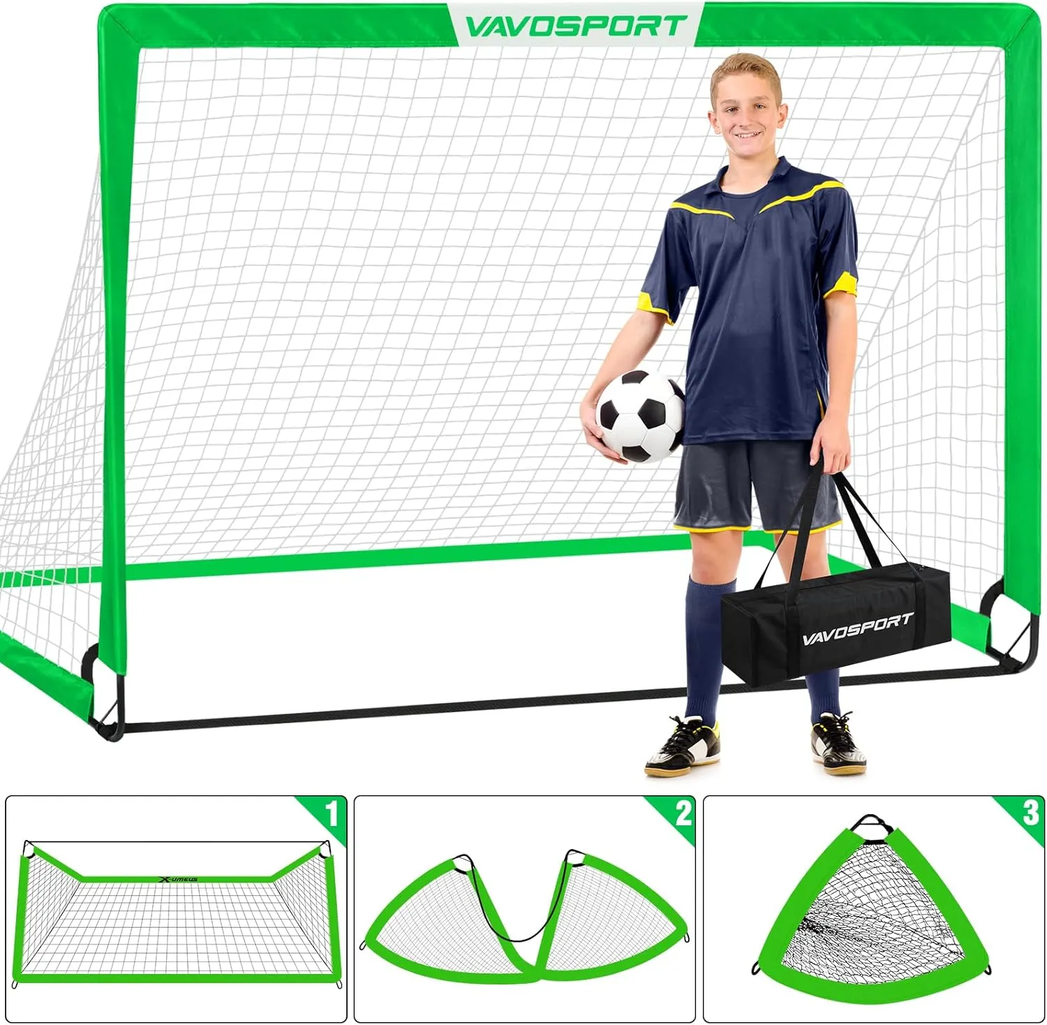Kids Soccer Goals for Backyard Set - 2 of 6x4 ft Portable Soccer Goal Training Equipment, Practice Soccer Net with Soccer Ball, Cones, Bag, Soccer Set for Kids Youth Toddler Games, Sports Outdoor Play