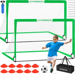 Kids Soccer Goals for Backyard Set - 2 of 6x4 ft Portable Soccer Goal Training Equipment, Practice Soccer Net with Soccer Ball, Cones, Bag, Soccer Set for Kids Youth Toddler Games, Sports Outdoor Play