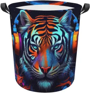 King of Forest Laundry Basket, Tiger Collapsible Laundry Hamper, Waterproof Oxford Cloth Laundry Bag with Handles, Carnivore Clothes Toy Organizer Basket for Room, style-4