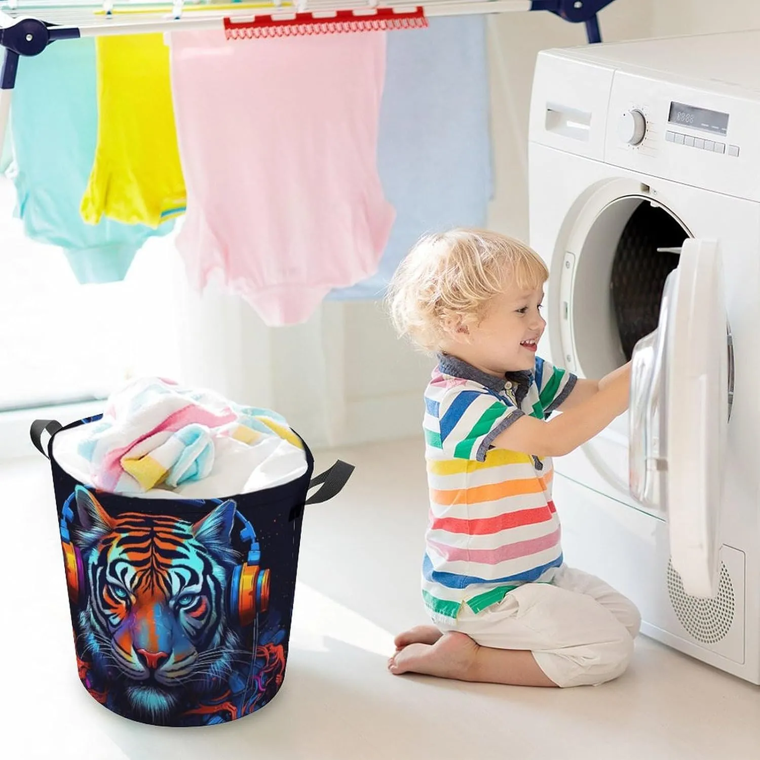 King of Forest Laundry Basket, Tiger Collapsible Laundry Hamper, Waterproof Oxford Cloth Laundry Bag with Handles, Carnivore Clothes Toy Organizer Basket for Room, style-4