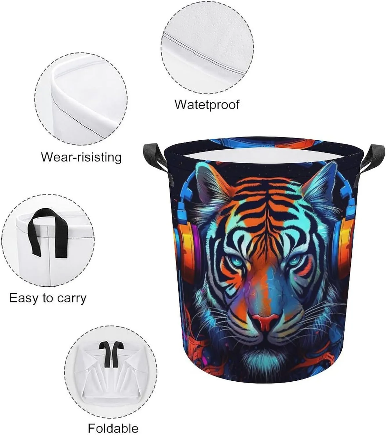 King of Forest Laundry Basket, Tiger Collapsible Laundry Hamper, Waterproof Oxford Cloth Laundry Bag with Handles, Carnivore Clothes Toy Organizer Basket for Room, style-4