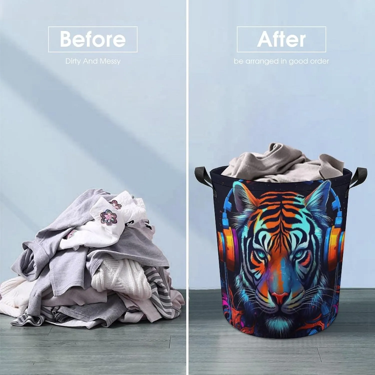 King of Forest Laundry Basket, Tiger Collapsible Laundry Hamper, Waterproof Oxford Cloth Laundry Bag with Handles, Carnivore Clothes Toy Organizer Basket for Room, style-4