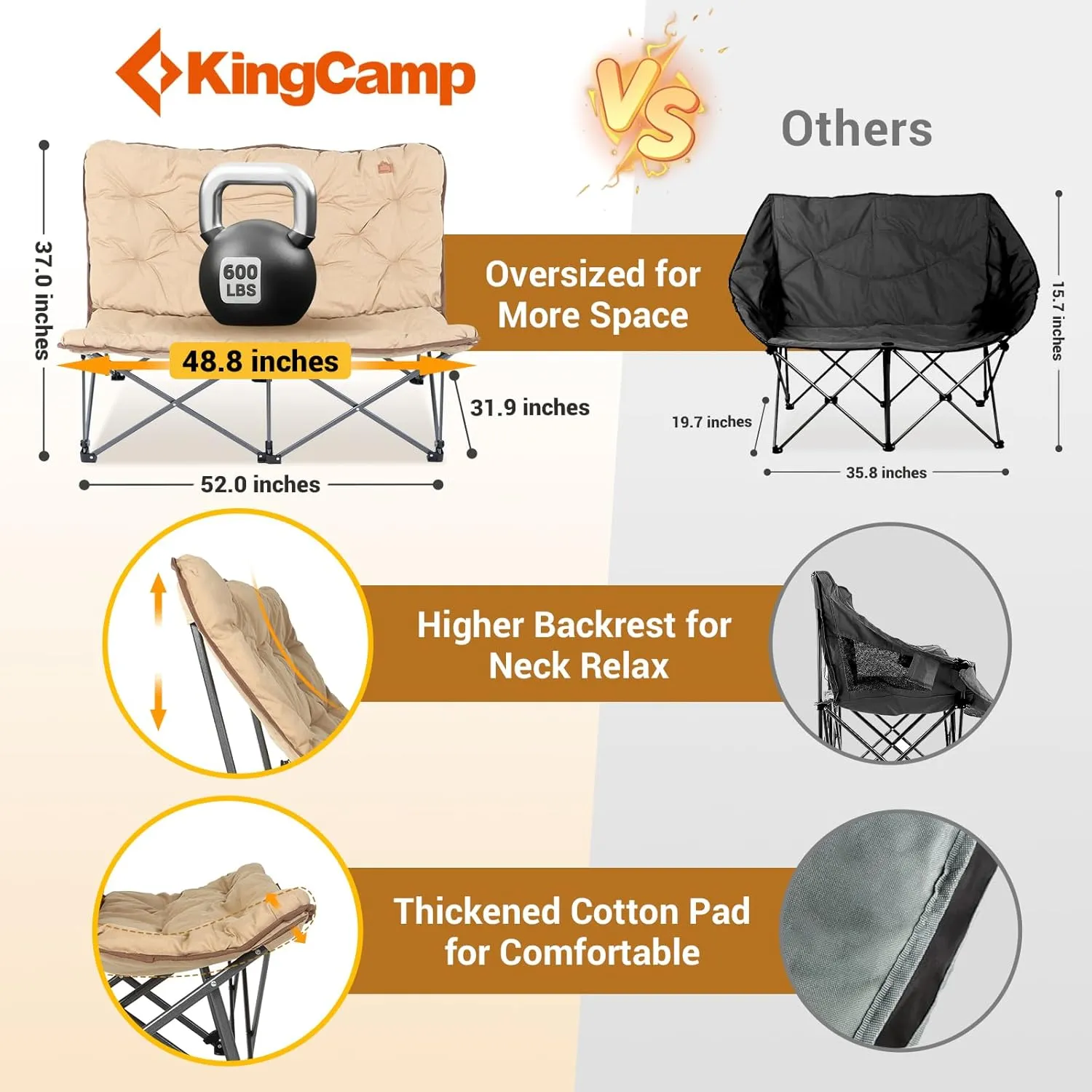 KingCamp Butterfly Chair, Oversized Thick Padded Comfy Camping Chairs Portable Folding Chair 400lbs Heavy Duty Seat with High Backrest & Carry Bag for Outdoor Indoor Patio Lawn Home Living Bed Room