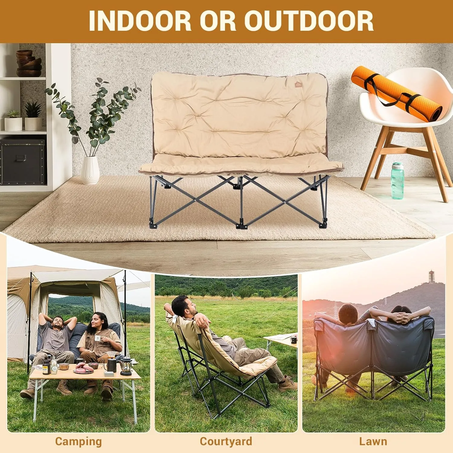 KingCamp Butterfly Chair, Oversized Thick Padded Comfy Camping Chairs Portable Folding Chair 400lbs Heavy Duty Seat with High Backrest & Carry Bag for Outdoor Indoor Patio Lawn Home Living Bed Room