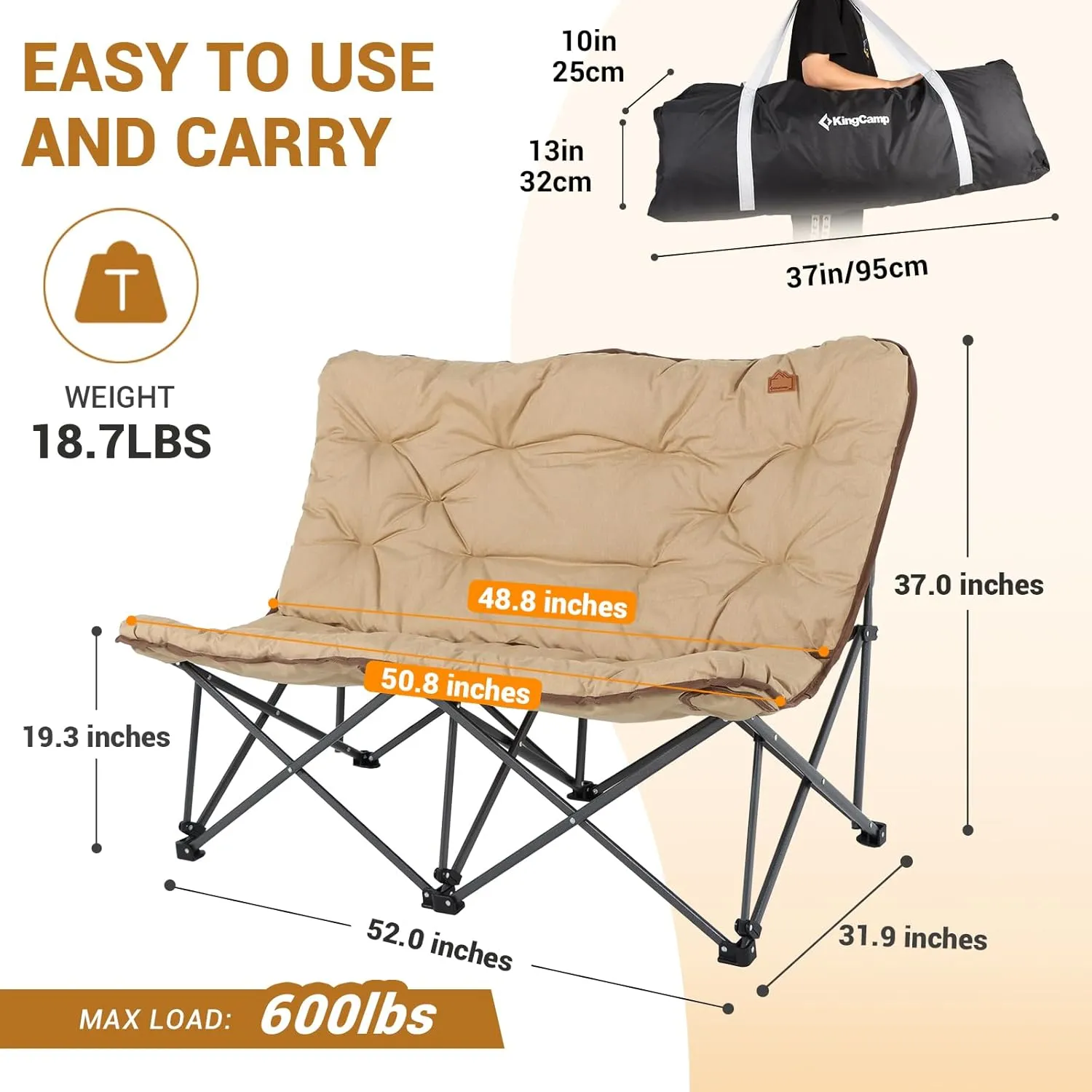KingCamp Butterfly Chair, Oversized Thick Padded Comfy Camping Chairs Portable Folding Chair 400lbs Heavy Duty Seat with High Backrest & Carry Bag for Outdoor Indoor Patio Lawn Home Living Bed Room