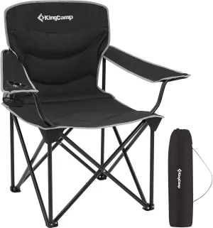 KingCamp Folding Camping Oversized Portable Padded Quad Chairs with Cup Holder and Carry Bag Heavy Duty Supports 300lbs for Outdoor, Fishing, Picnic, Sports, 37.4" x 22.8" x 38.9", Black1