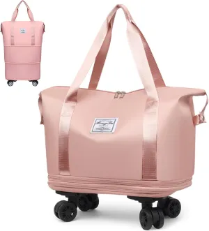 Kulken Wheeled Travel Bag - Large Capacity Luggage with Removable Universal Wheels, Durable Spinner Suitcase for Air Travel (Pink)