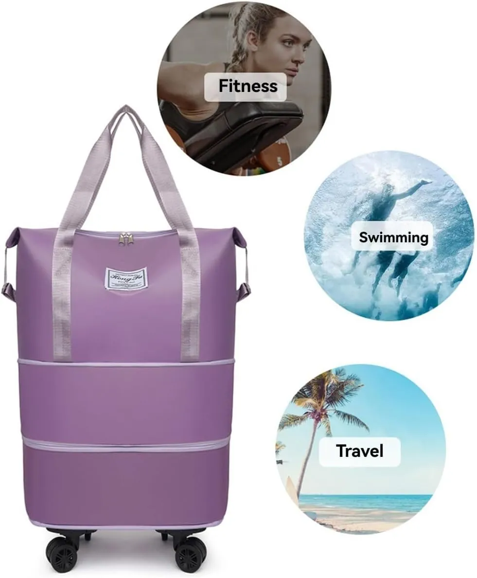 Kulken Wheeled Travel Bag - Large Capacity Luggage with Removable Universal Wheels, Durable Spinner Suitcase for Air Travel (Pink)