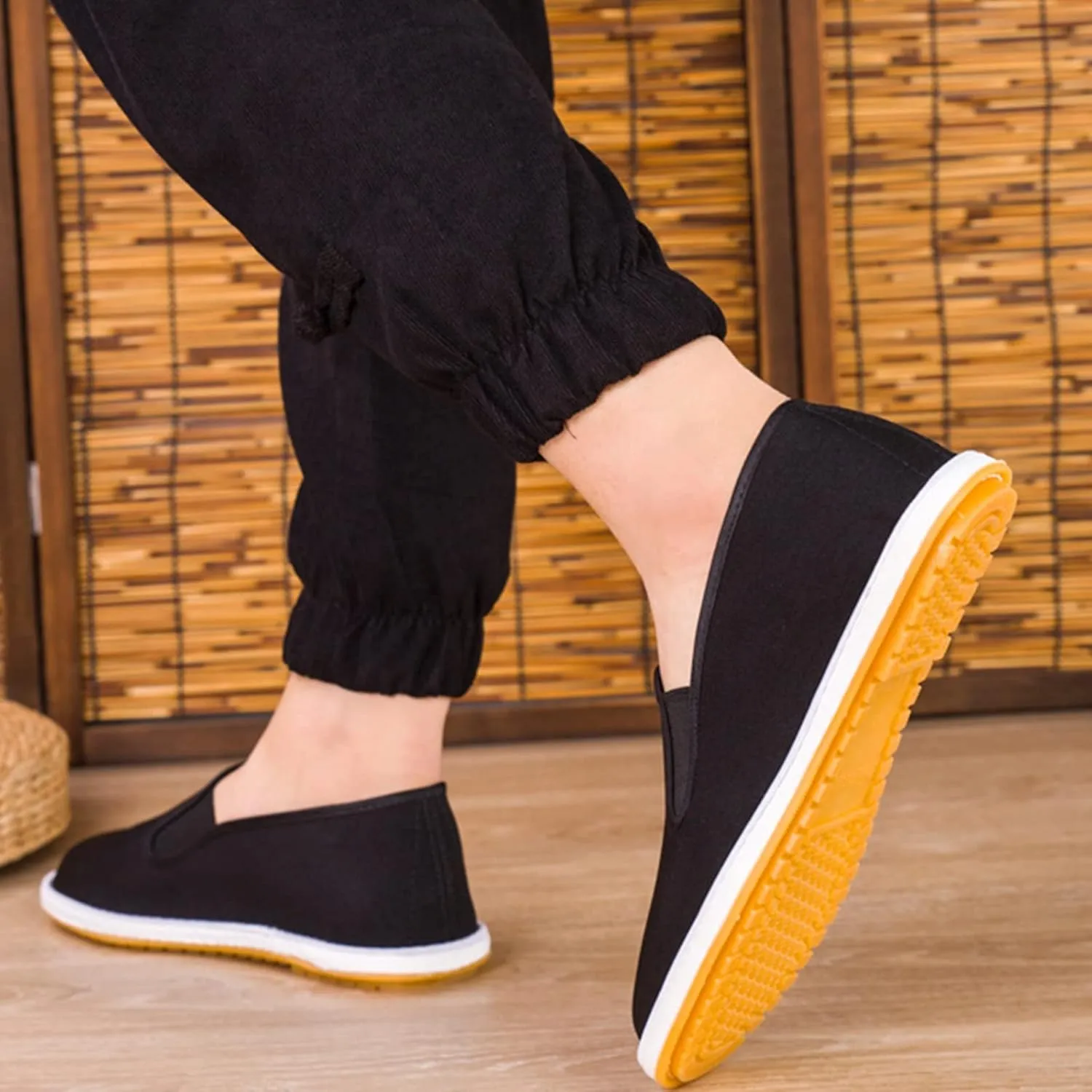 Kung Fu Tai Chi Martial Arts Shoes, Men Slip-On Chinese Traditional Kung Old Beijing Martial Arts Canvas Shoes, Rubber Sole Non Slip, for Home, Leisure, Rock, Fashion, Hip-Hop, Parkour