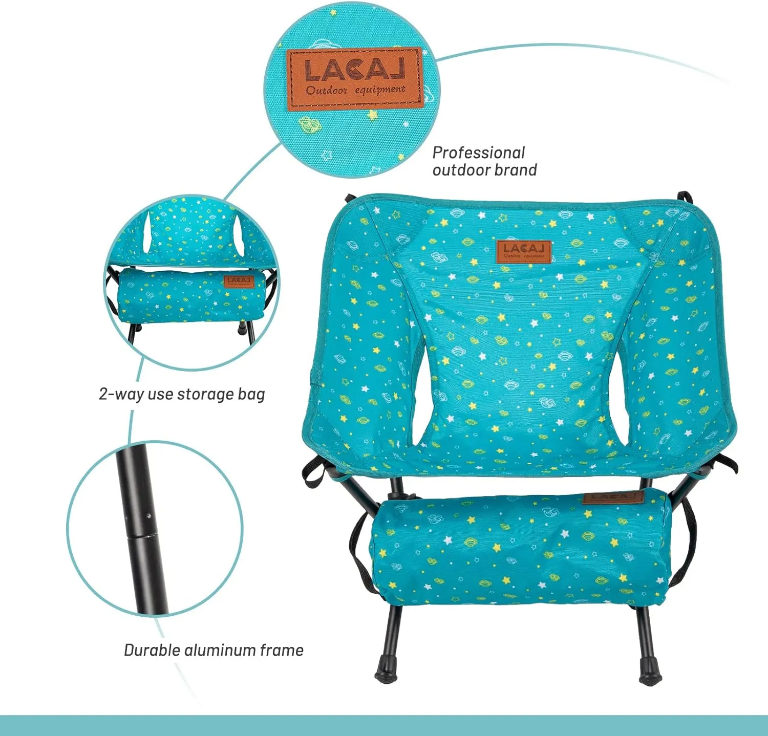 LACAL Protable Lightweight Chair for Youth, Compact Folding Size 12.6“×4.3", Only Weights 1.6lbs, 600D Oxford Fabric, Durable Aluminum Alloy Frame, Easy to Storage & Carry(Green)