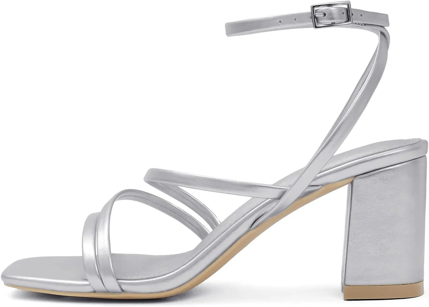 LACUONE Strappy Heels for women Block Heels Square Toe Chunky Ankle Buckle Pump Heeled Sandals