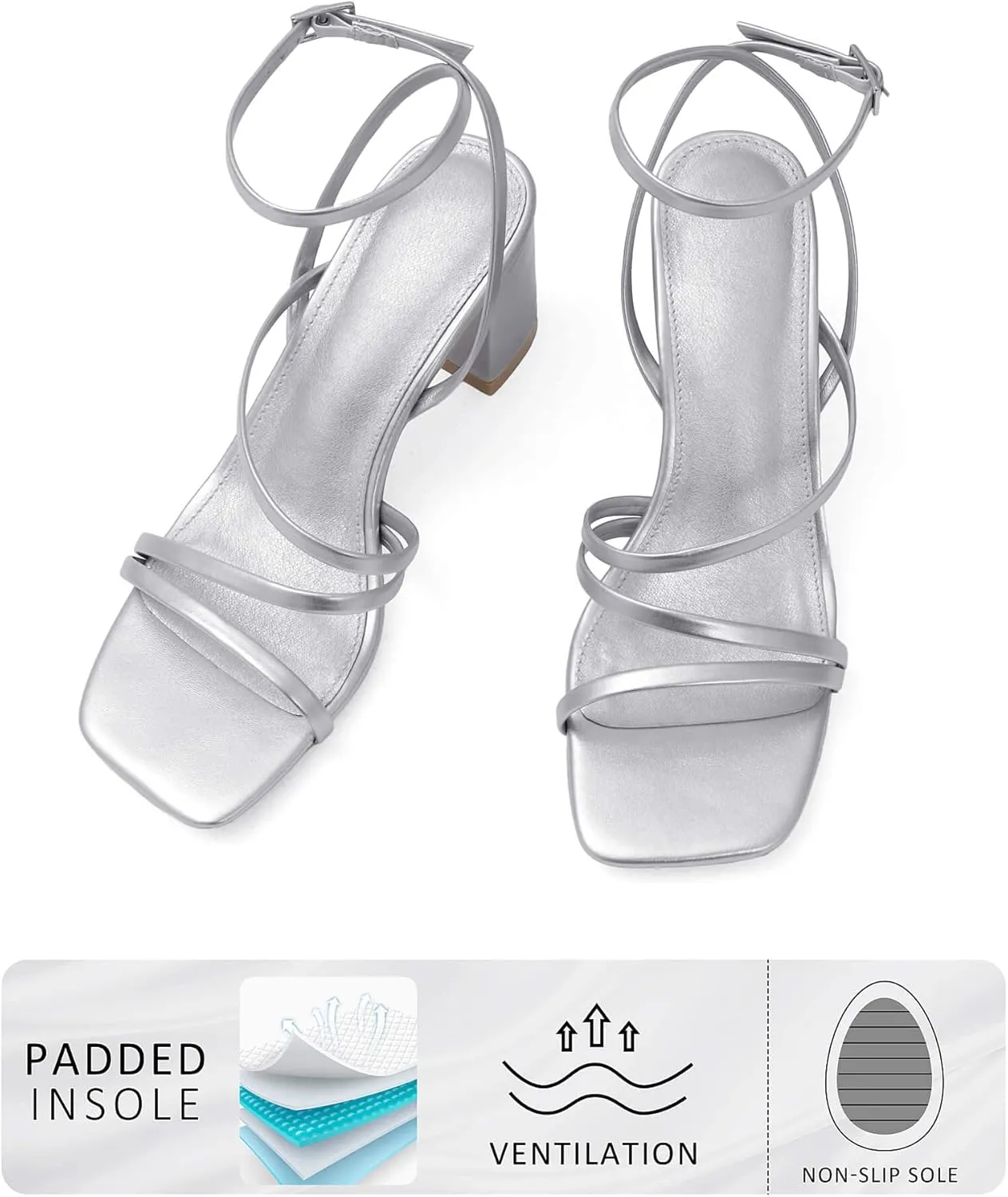 LACUONE Strappy Heels for women Block Heels Square Toe Chunky Ankle Buckle Pump Heeled Sandals