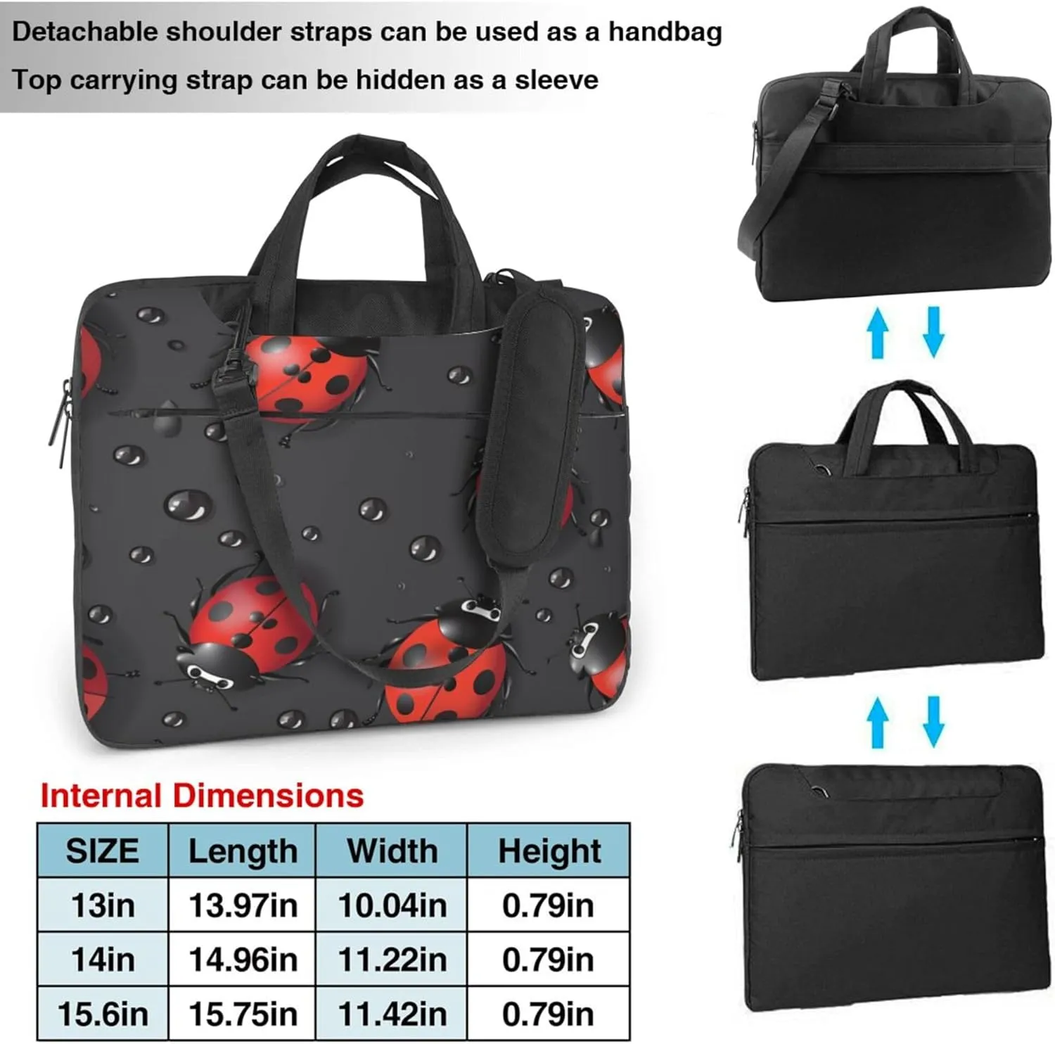 Ladybugs Laptop Shoulder Bag for Women, Ladybugs Laptop Sleeve Case Durable Computer Bag