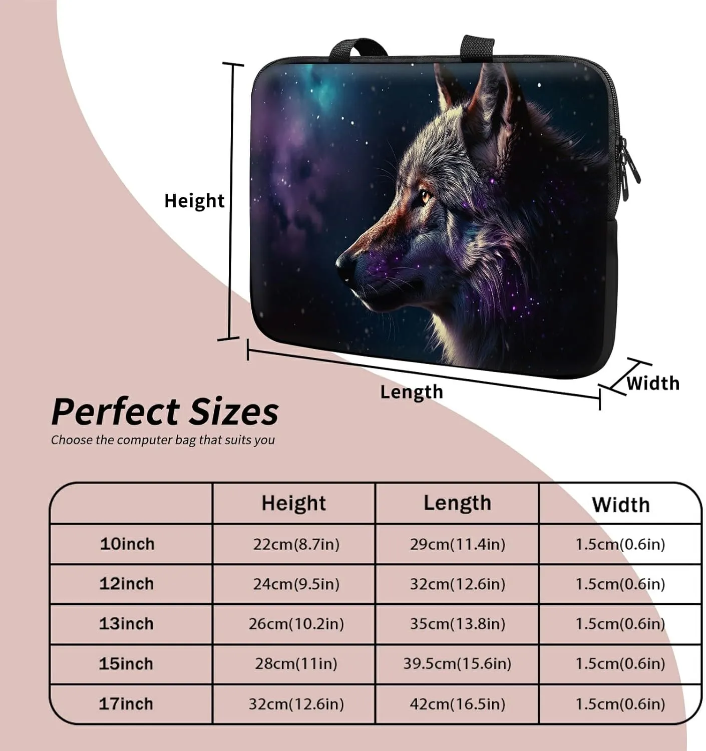 Laptop Sleeve Case Bag 15 inch, Magic Wolf Slim Carrying Case Durable Handbag Travel Laptop Bag for 15 inch MacBook Air M3/M2/15 Pro/Surface Laptop 7/6/5/4/3/ Dell XPS 15 Plus