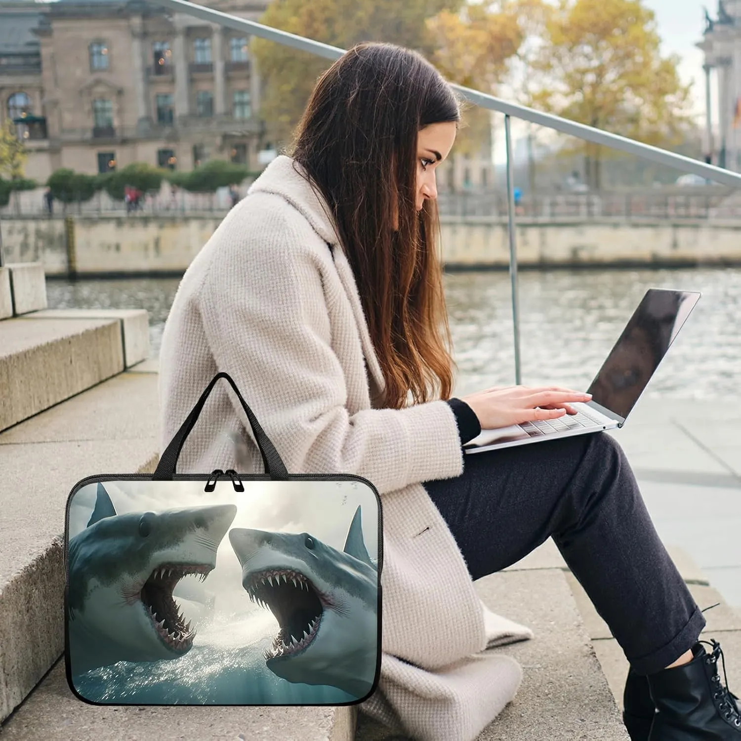 Laptop Sleeve Case Bag 15 inch, Sharks Slim Carrying Case Durable Handbag Travel Laptop Bag for 15 inch MacBook Air M3/M2/15 Pro/Surface Laptop 7/6/5/4/3/ Dell XPS 15 Plus