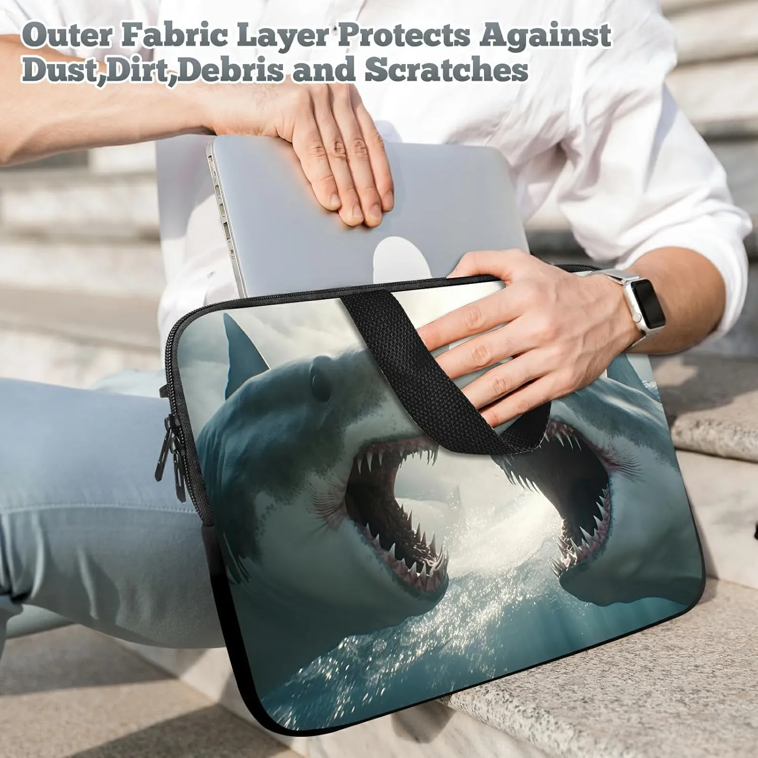 Laptop Sleeve Case Bag 15 inch, Sharks Slim Carrying Case Durable Handbag Travel Laptop Bag for 15 inch MacBook Air M3/M2/15 Pro/Surface Laptop 7/6/5/4/3/ Dell XPS 15 Plus