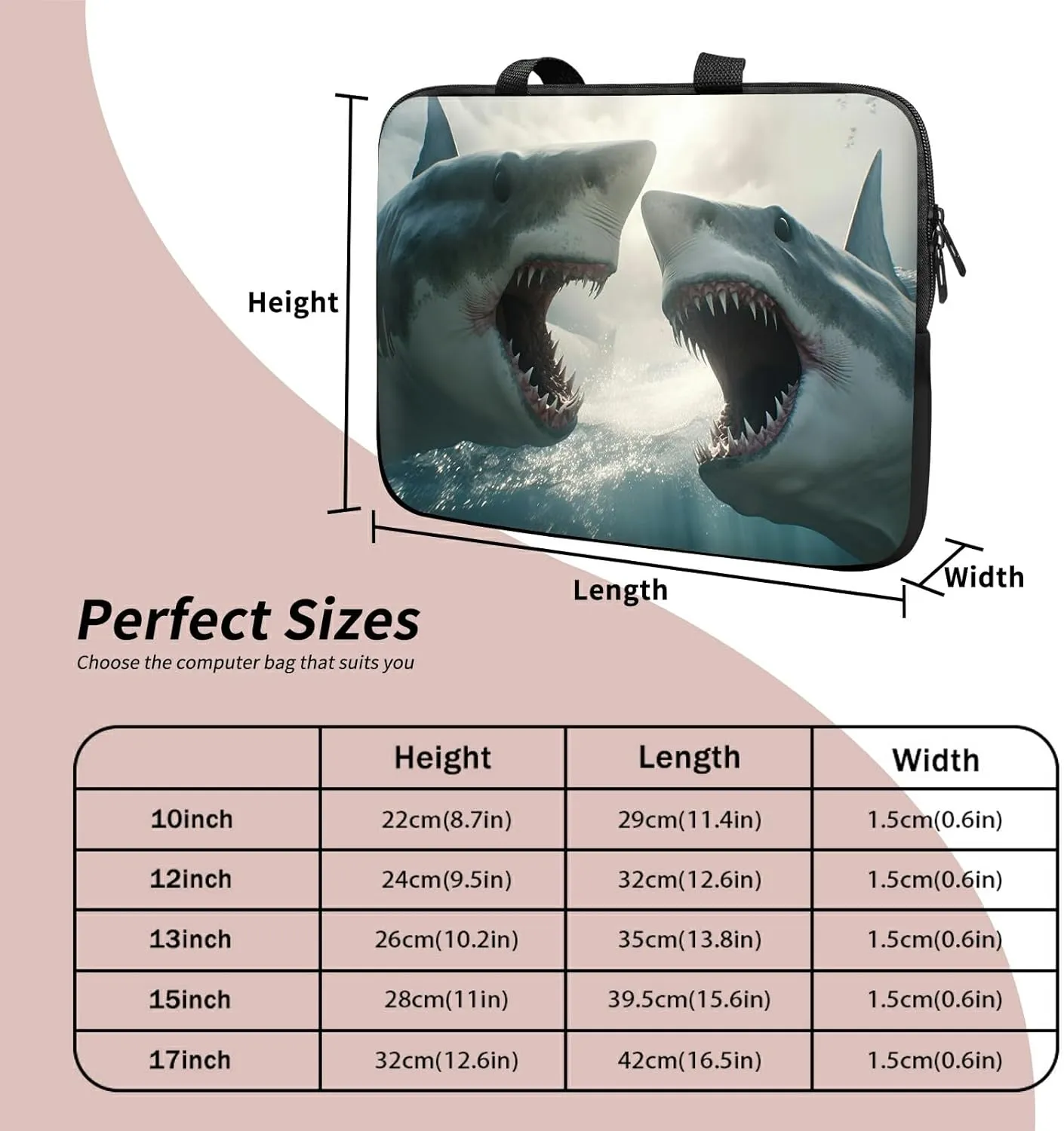 Laptop Sleeve Case Bag 15 inch, Sharks Slim Carrying Case Durable Handbag Travel Laptop Bag for 15 inch MacBook Air M3/M2/15 Pro/Surface Laptop 7/6/5/4/3/ Dell XPS 15 Plus
