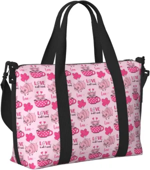 Laptop Tote Bag for Women Work - Cute Pig With Tea Cup Balloon Gym Bag for Women Men, Personal Item Crossbody Travel Bags Carry On, Overnight Weekender Bags for Women Travel