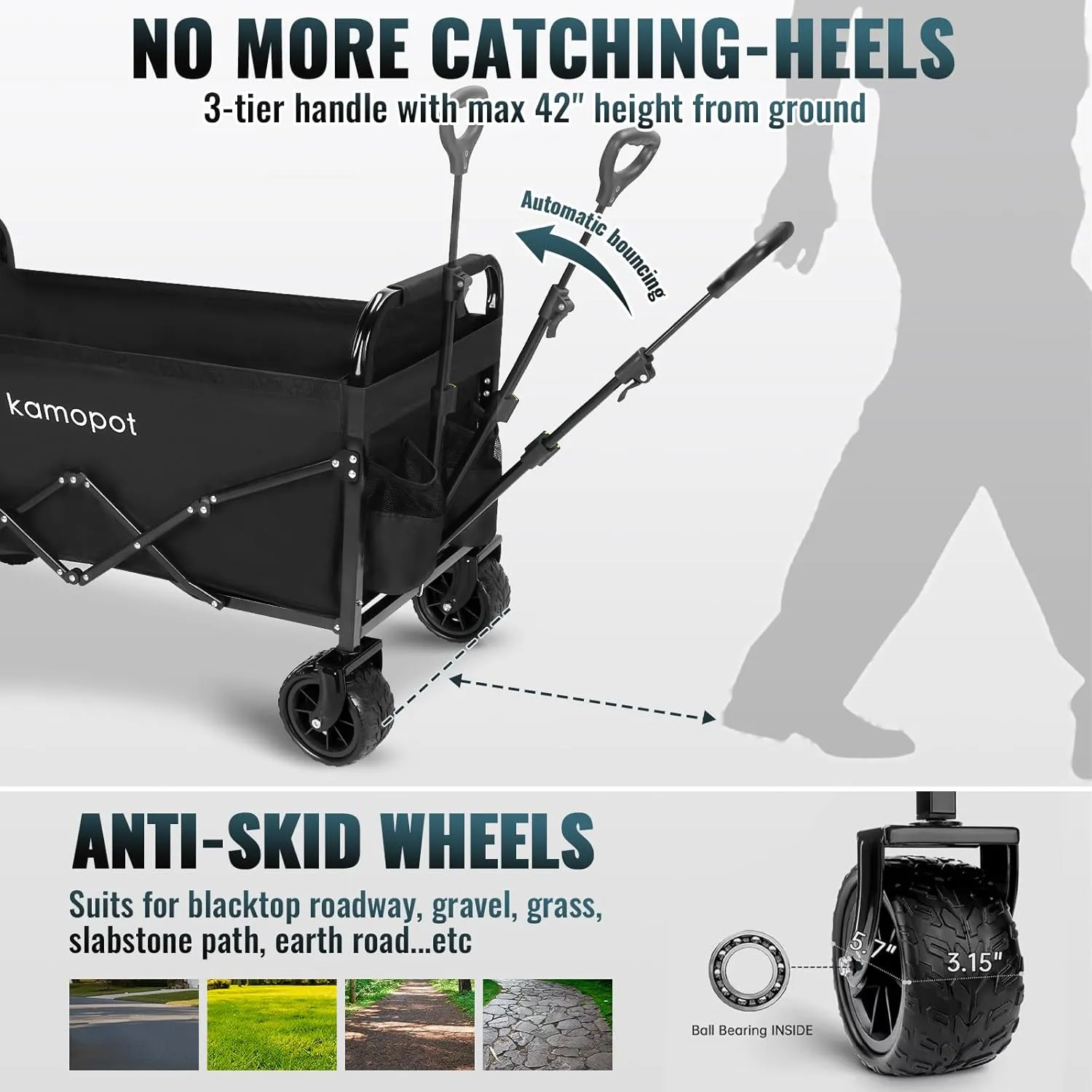 Large Collapsible Wagon Foldable for Grocery, Beach, Park, Yard, 34" x 18" Inner Storage. 300lb Heavy Duty Folding Utility Cart on Big Wheels, Durable w/Cupholders