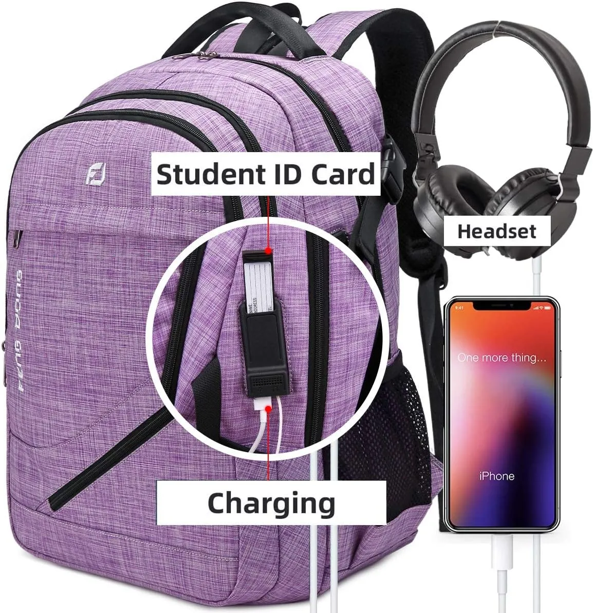 Large Laptop Backpack 17.3 inch Durable Waterproof Travel College Backpack Bookbag for Men & Women Business Backpack with USB Charging Port and Headset Port Light Purple