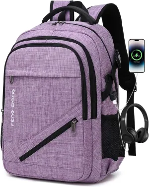 Large Laptop Backpack 17.3 inch Durable Waterproof Travel College Backpack Bookbag for Men & Women Business Backpack with USB Charging Port and Headset Port Light Purple